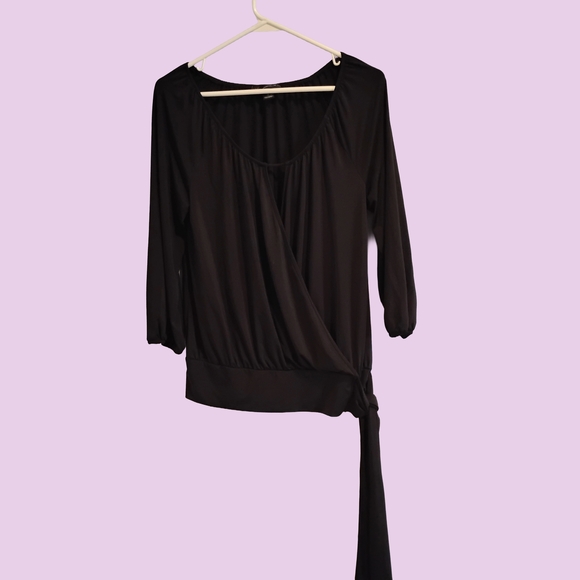 INC International Concepts Elegant Black Tie Blouse - Picture 1 of 3